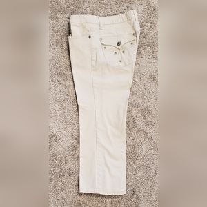 SAZA CAPRI JEANS WITH BEZELED RHINESTONES ON BACK POCKETS IN BEIGE